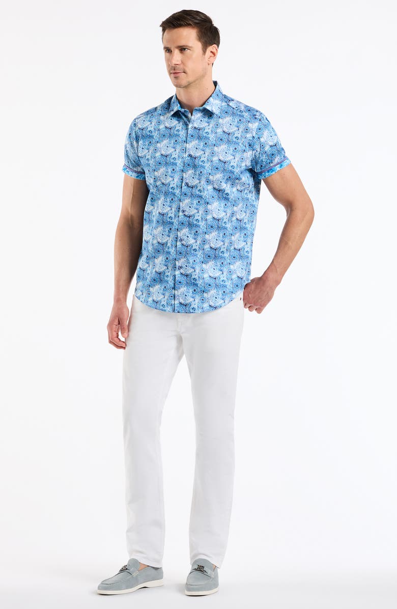 Robert Graham Ripon Short Sleeve Cotton Button-Up Shirt, Alternate, color, Blue