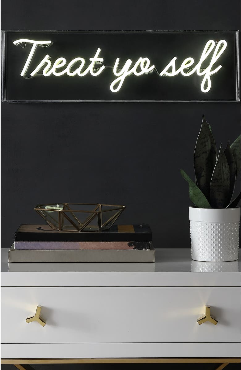 JONATHAN Y Treat Contemporary Glam Acrylic Box USB Operated LED Neon Light, Alternate, color, White