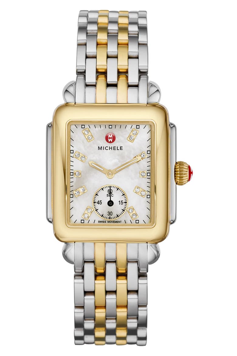 Deco 16 Diamond Dial Two-Tone Watch Case, 29mm x 31mm, Alternate, color, GOLD/ SILVER