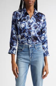 L'AGENCE Dani Rose Print Silk Blouse