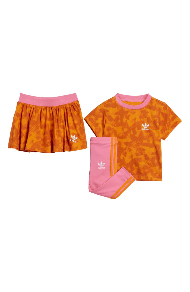 adidas Kids' Summer Print T-Shirt, Skirt & Leggings Set, Main, color, 