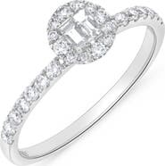Ancona Fine Jewelry Baguette Diamond & Round Halo Ring in 14K White Gold