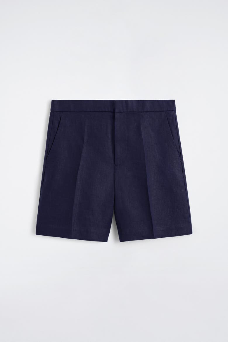 Tailored Linen Shorts, Alternate, color, NAVY