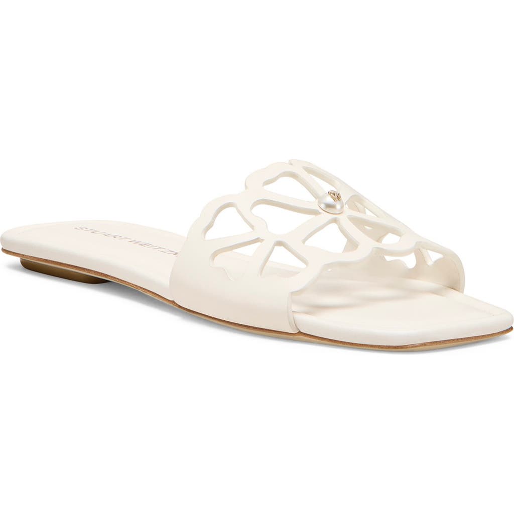 Stuart Weitzman Jasmine Cutout Slide Sandal In White