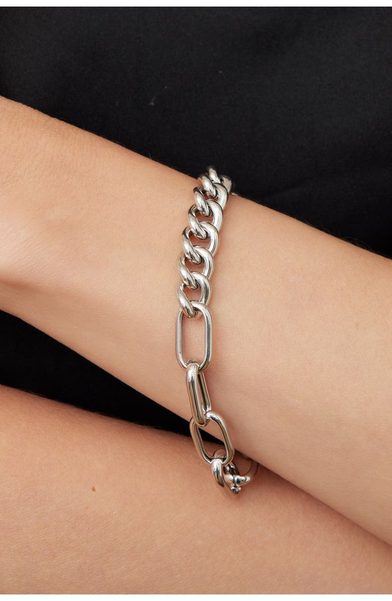 Oradina Sterling Silver Curb Clip Link Connector Clasp Bracelet, Alternate, color, Silver