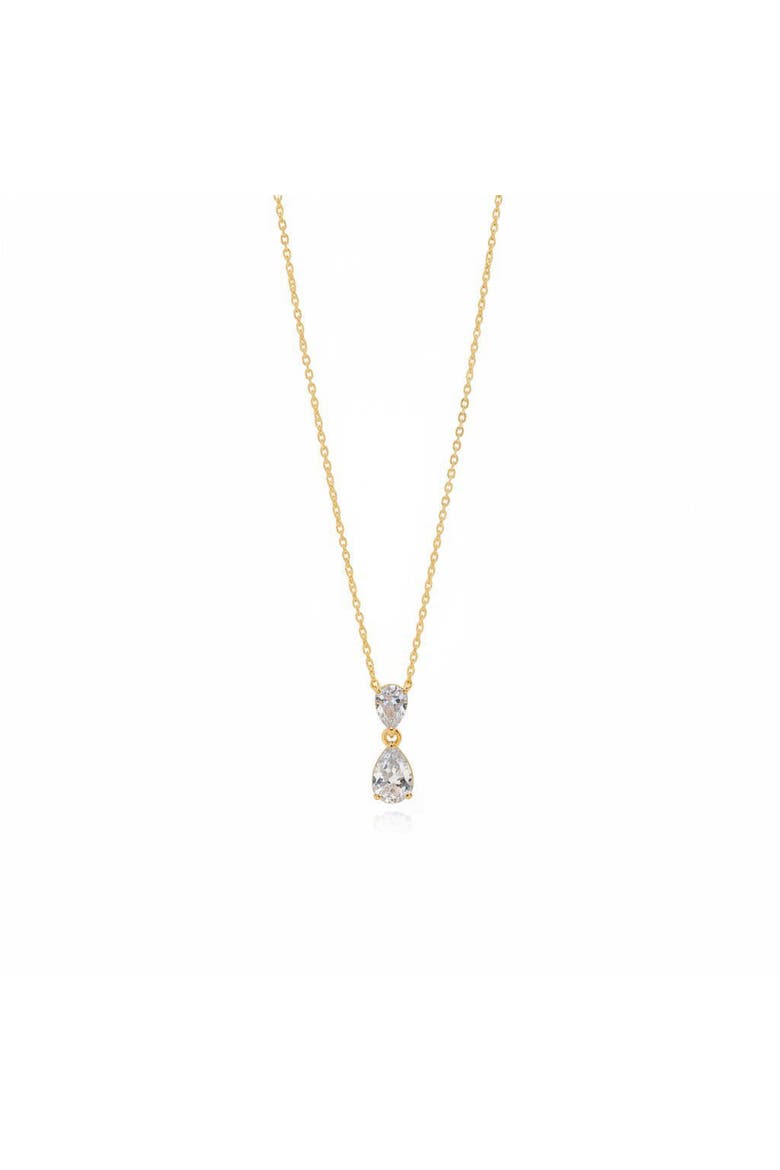 Lab Grown Diamond Double Pear Bezel Drop Necklace 14K, Main, color, 14K Gold
