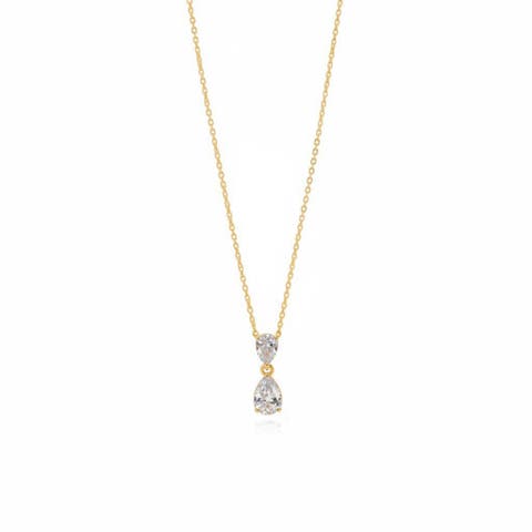 Lab Grown Diamond Double Pear Bezel Drop Necklace 14K