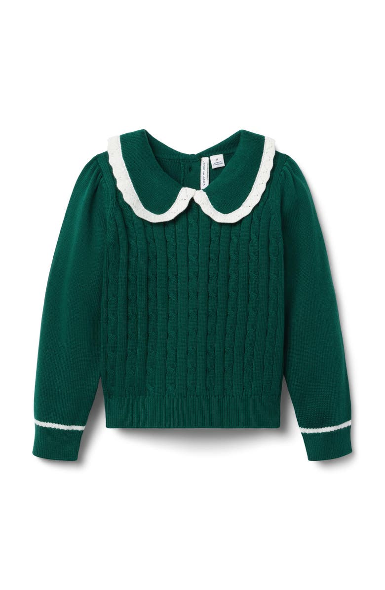 Janie and Jack Cable Knit Collared Sweater, Main, color, Green