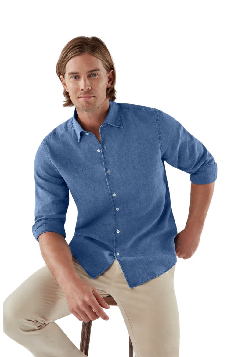 Morgan Linen-Cotton Shirt, Main, color, Light Denim Bleached Wash