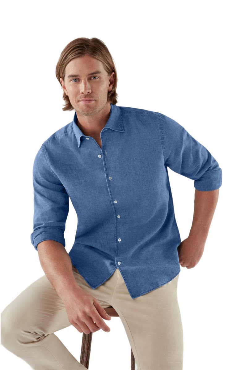 Robert Talbott Morgan Linen-Cotton Shirt, Main, color, Light Denim Bleached Wash