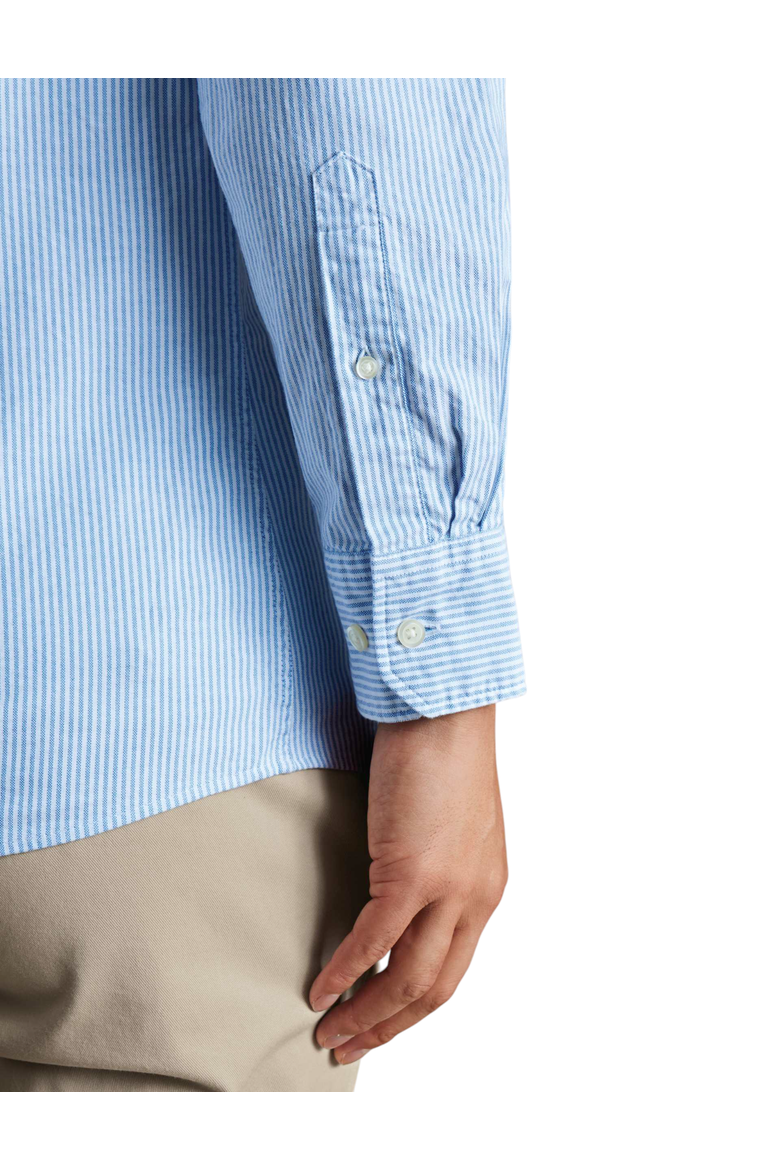 Stripe collarless shirt, Alternate, color, Ocean Blue