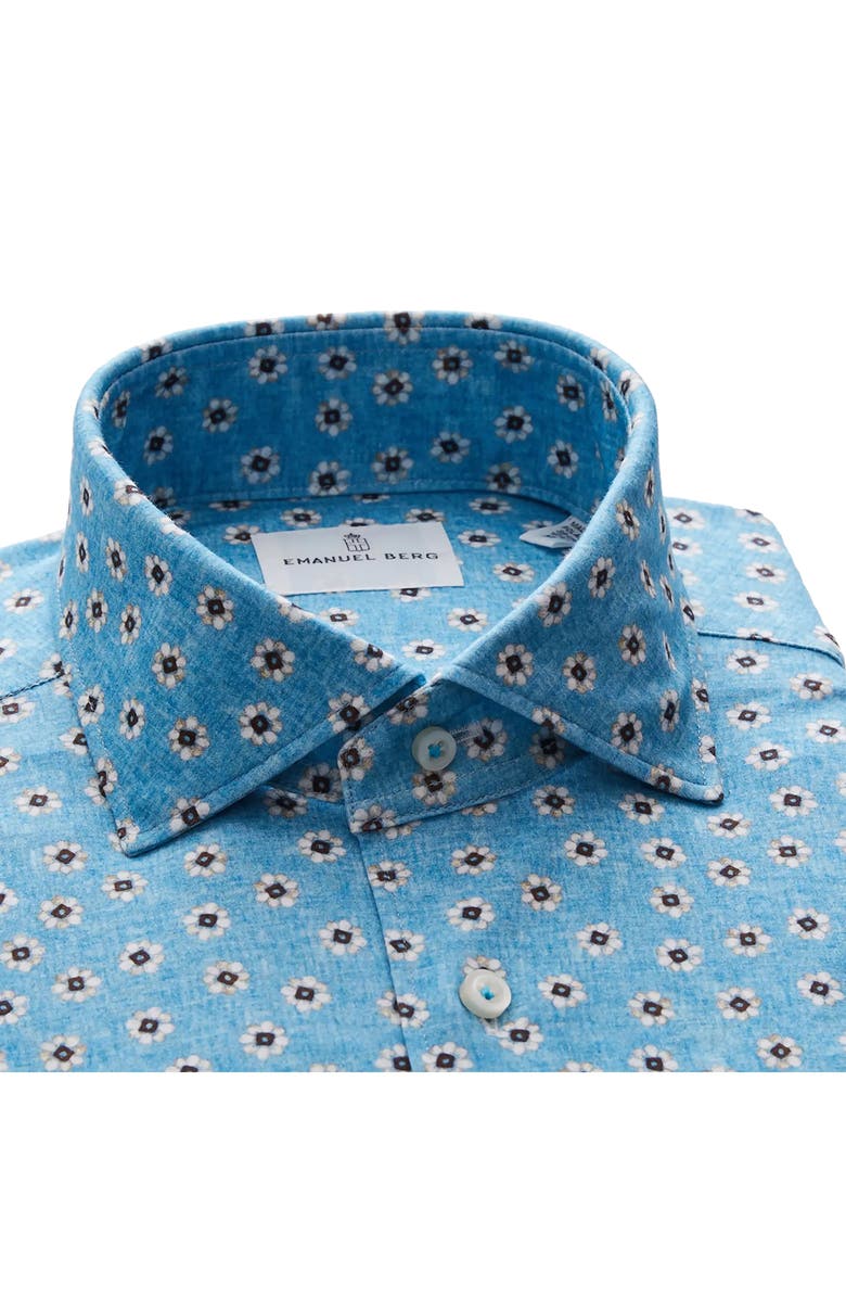 Emanuel Berg 4Flex Modern Fit Floral Knit Button-Up Shirt, Alternate, color, Turquoise