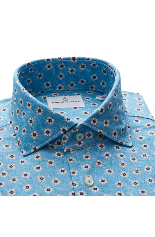 Emanuel Berg 4flex Modern Fit Floral Knit Button-up Shirt In Blue
