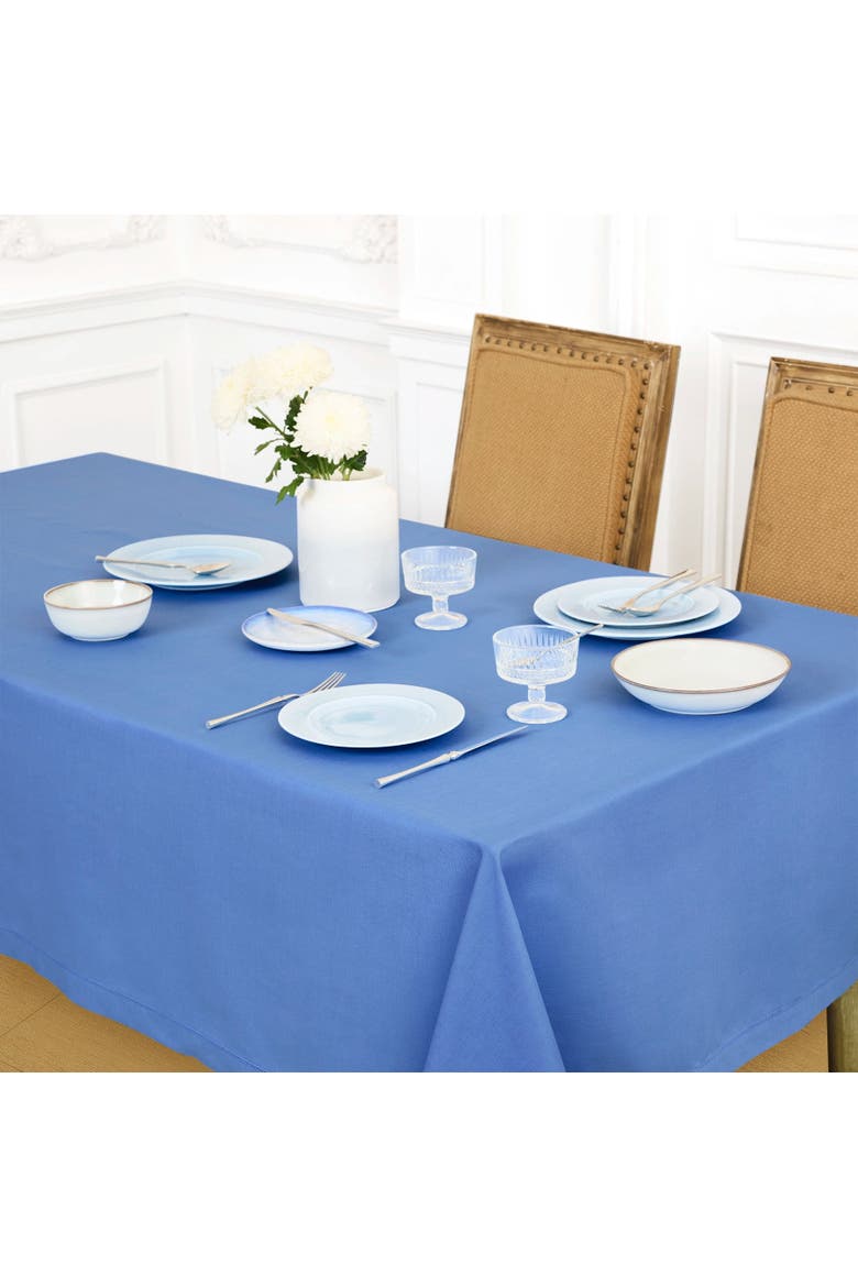 Cotton Linen Hemstitch Tablecloth, Alternate, color, Dusty Blue