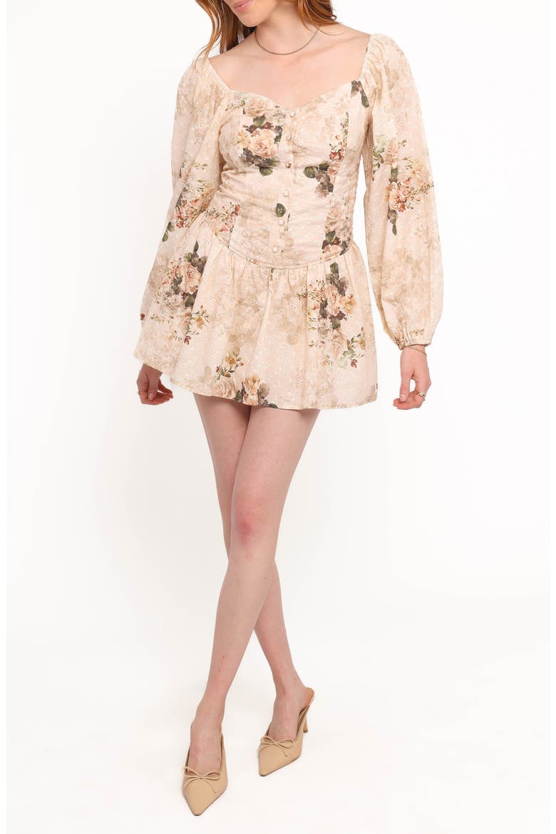 Greta Floral Print Eyelet Romper, Main, color, BEIGE FLORAL