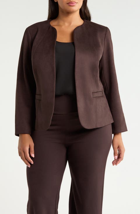 Faux Suede Open Front Jacket