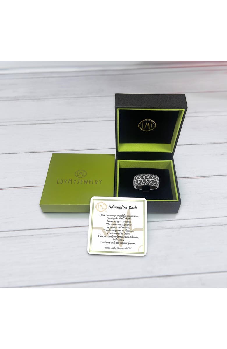 LuvMyJewelry Born Tire Tread Silver & Black Diamond Ring, Alternate, color, Dark Grey