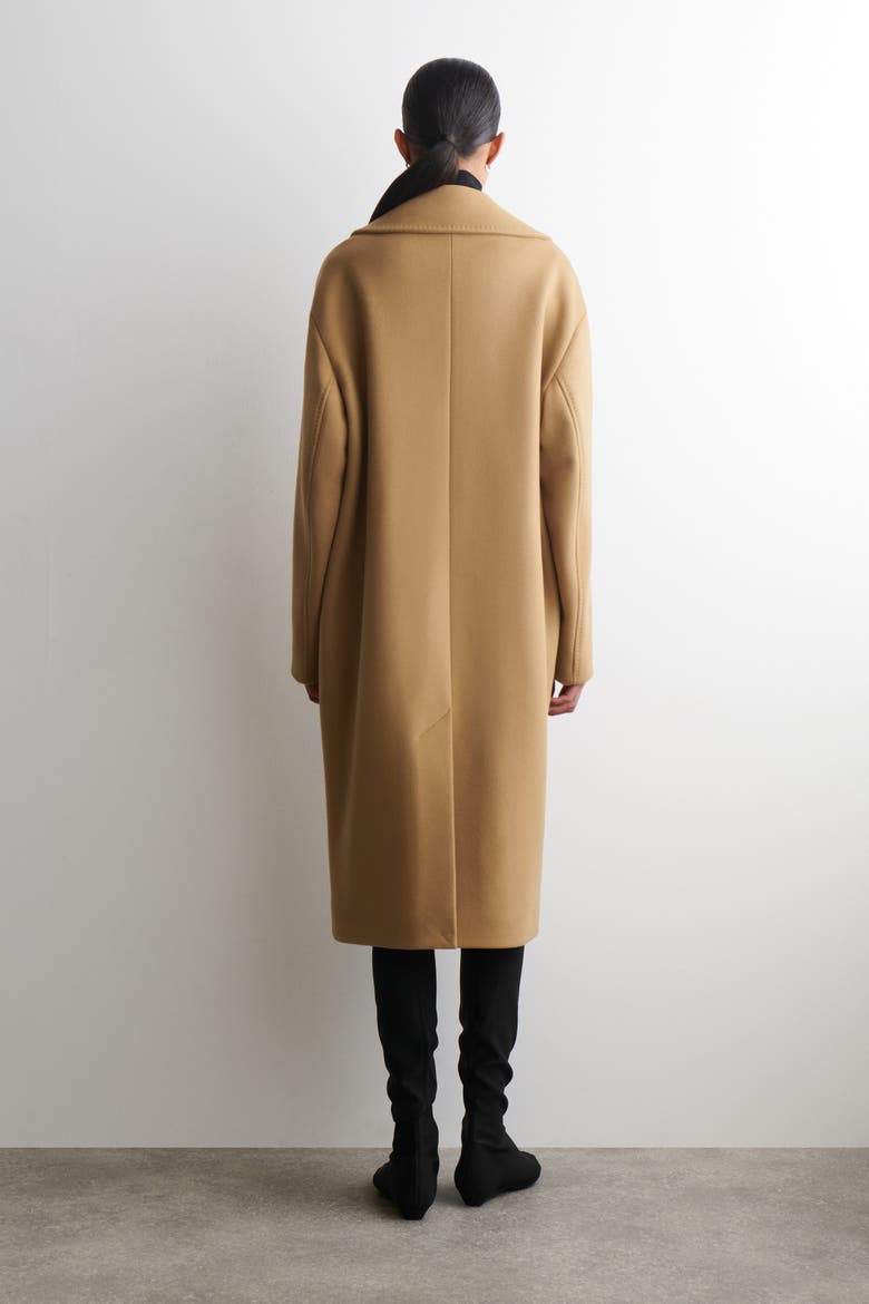 Oversized Double-Breasted Wool Long Coat, Alternate, color, CAMEL