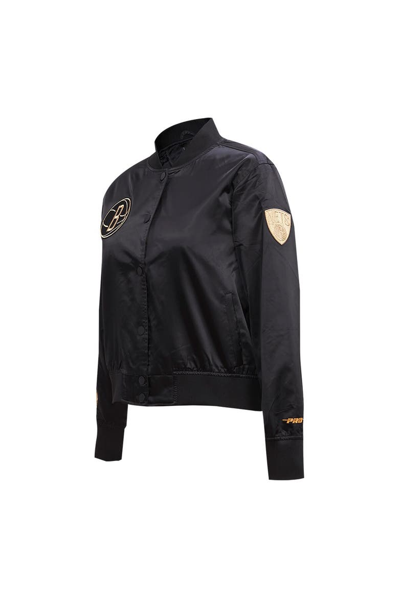 Women's Pro Standard Black Brooklyn Nets Glam Satin Full-Snap Varsity Jacket, Alternate, color, Black