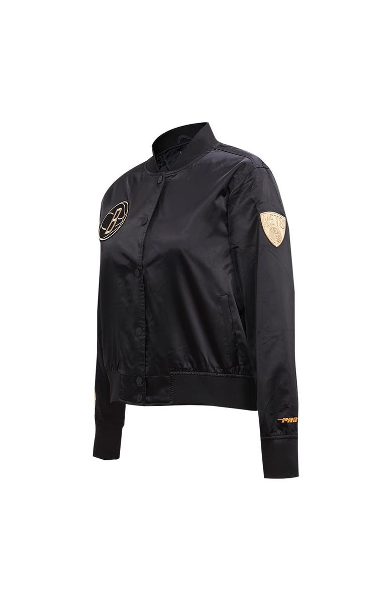 PRO STANDARD Women's Pro Standard Black Brooklyn Nets Glam Satin Full-Snap Varsity Jacket, Alternate, color, Black