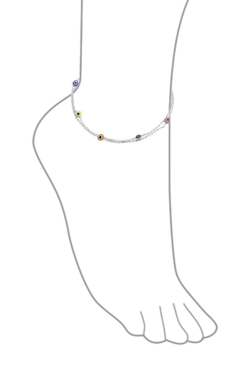 Sterling Silver Evil Eye Glass Anklet, Alternate, color, SILVER MULTI-COLOR