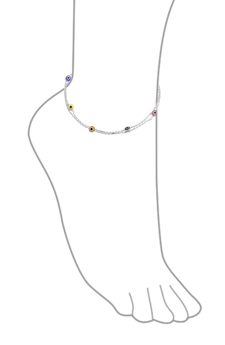 BLING JEWELRY Sterling Silver Evil Eye Glass Anklet, Alternate, color, Silver Multi-Color