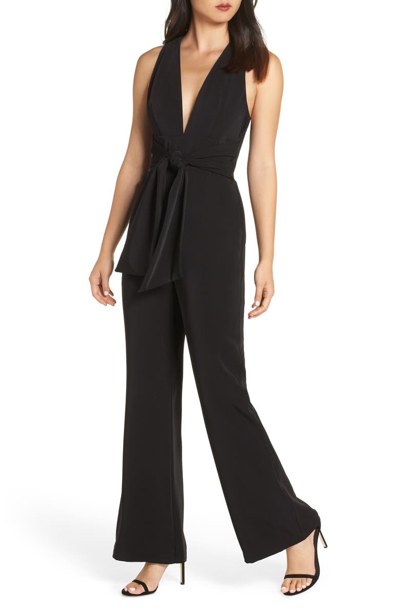 Harlyn Plunge Neck Tie Waist Jumpsuit, Main, color, 