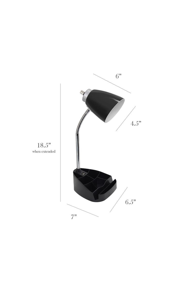 Gooseneck USB Port Organizer Desk Lamp, Alternate, color, BLACK