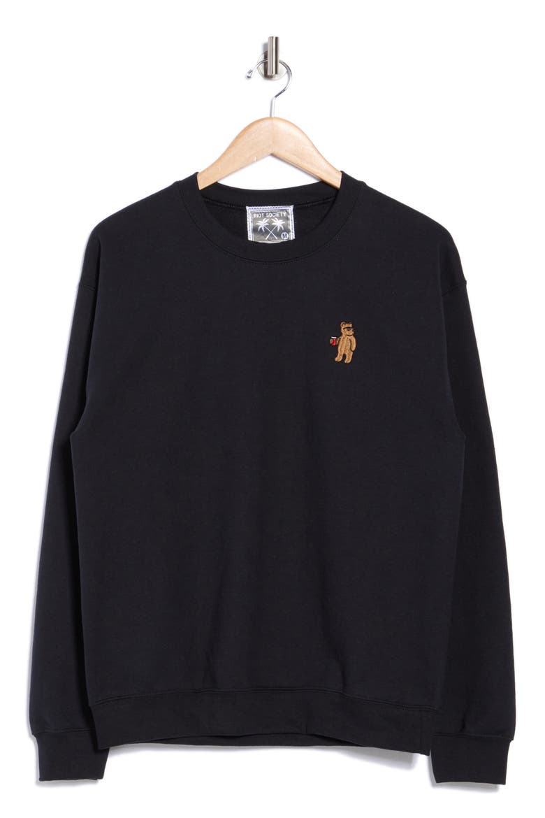 Riot Bear Cotton Blend Crewneck Sweatshirt, Alternate, color, BLACK