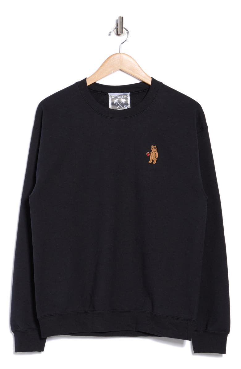RIOT SOCIETY Riot Bear Cotton Blend Crewneck Sweatshirt, Alternate, color, Black