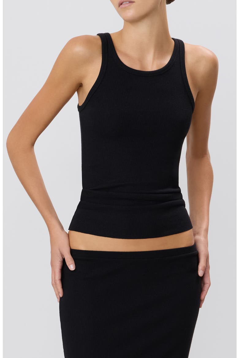 High Neck Fitted Tank, Main, color, BLACK