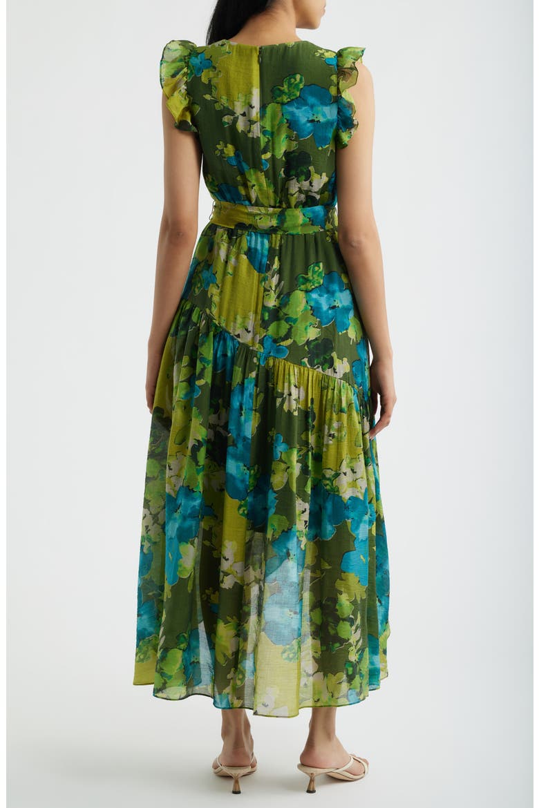 Floral Print Faux Wrap Midi Dress, Alternate, color, IVY MULTI
