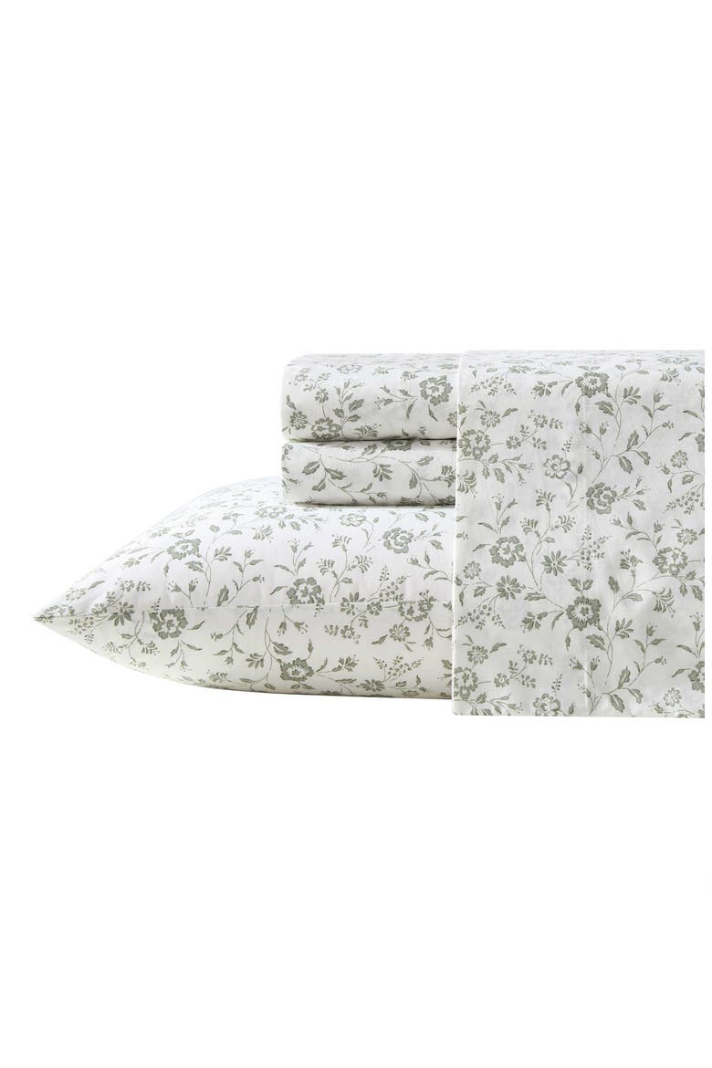 Miranda Floral 200 Thread Count Cotton Percale Sheet Set, Main, color, LIGHT/ GREEN
