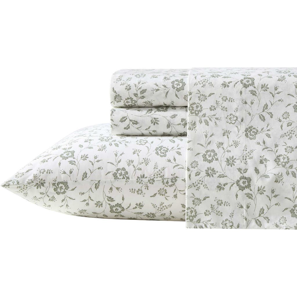 Laura Ashley Miranda Floral 200 Thread Count Cotton Percale Sheet Set In Green