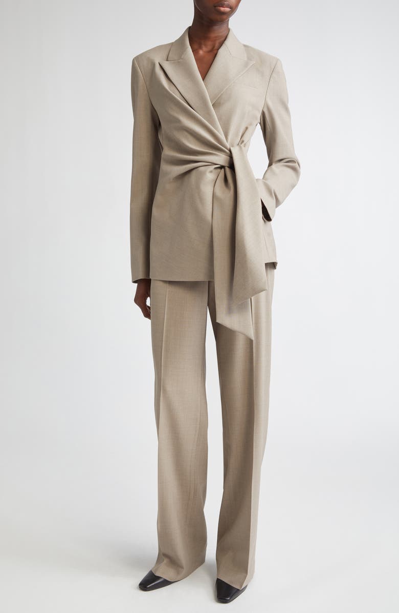 Lafayette 148 New York Slim Fit Responsible Stretch Wool Wrap Blazer, Alternate, color, Hickory Melange