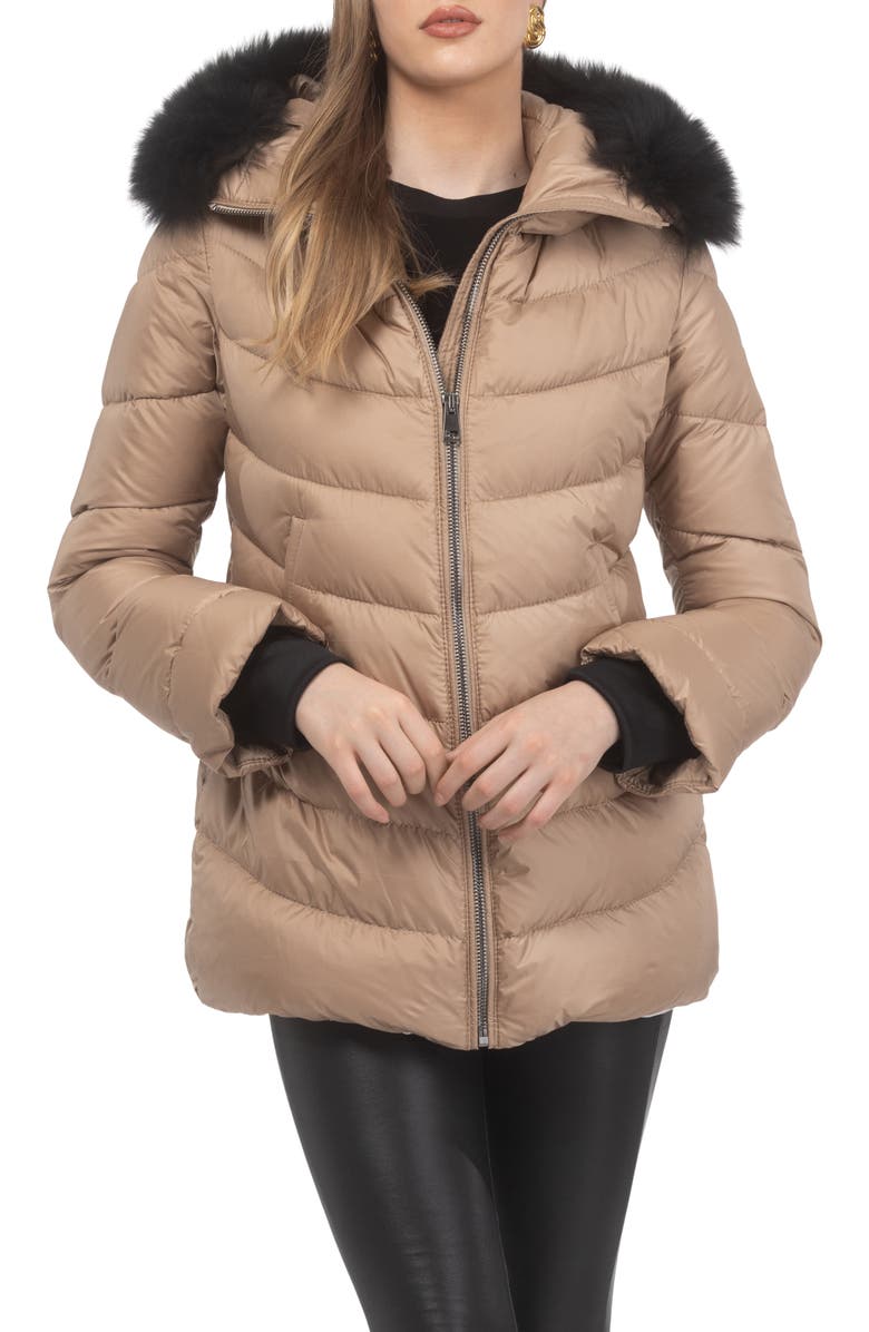 GORSKI Apres-Ski Jacket With Detachable Toscana Hood Trim, Alternate, color, Camel/Black