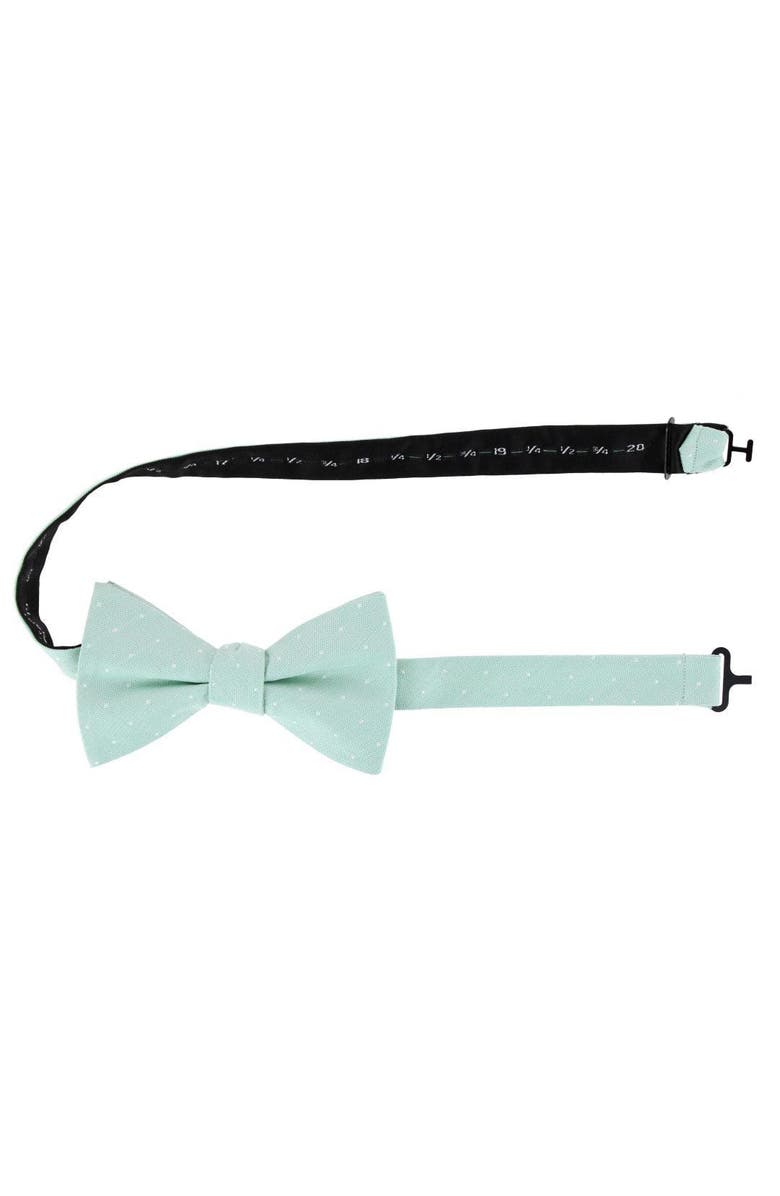 Trafalgar Churchill Chambray Polka Dot Linen Blend Bow Tie, Alternate, color, Light Green With Polka Dots
