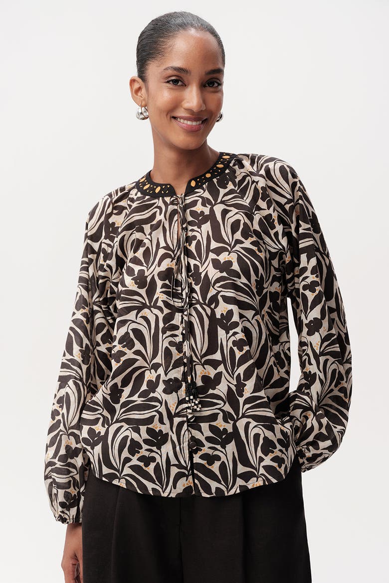 Bernadina Long Sleeve Blouse, Main, color, Brown and Cream