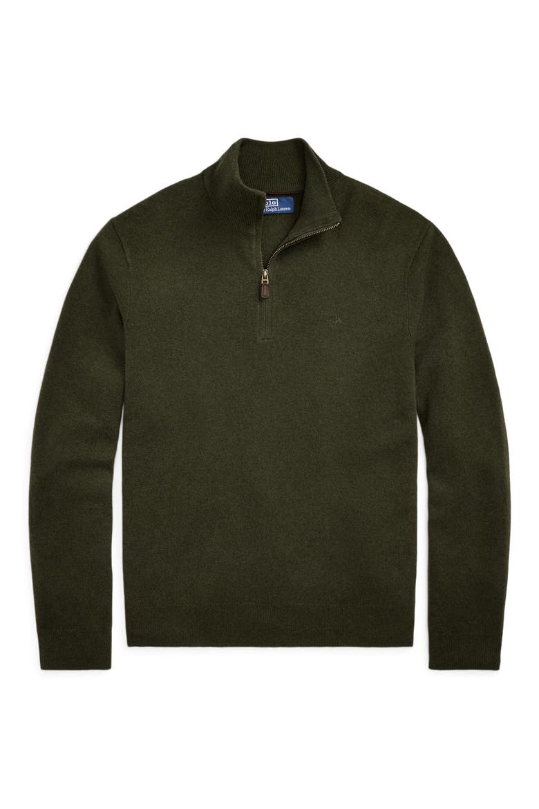 Regular Fit Wool Quarter Zip Sweater, Alternate, color, LEAF GREEN HEATHER
