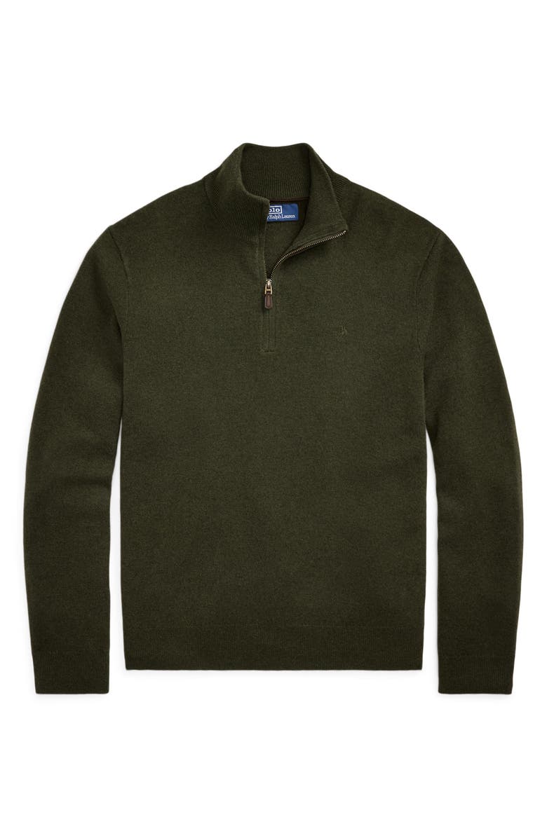 Polo Ralph Lauren Regular Fit Wool Quarter Zip Sweater, Alternate, color, Leaf Green Heather