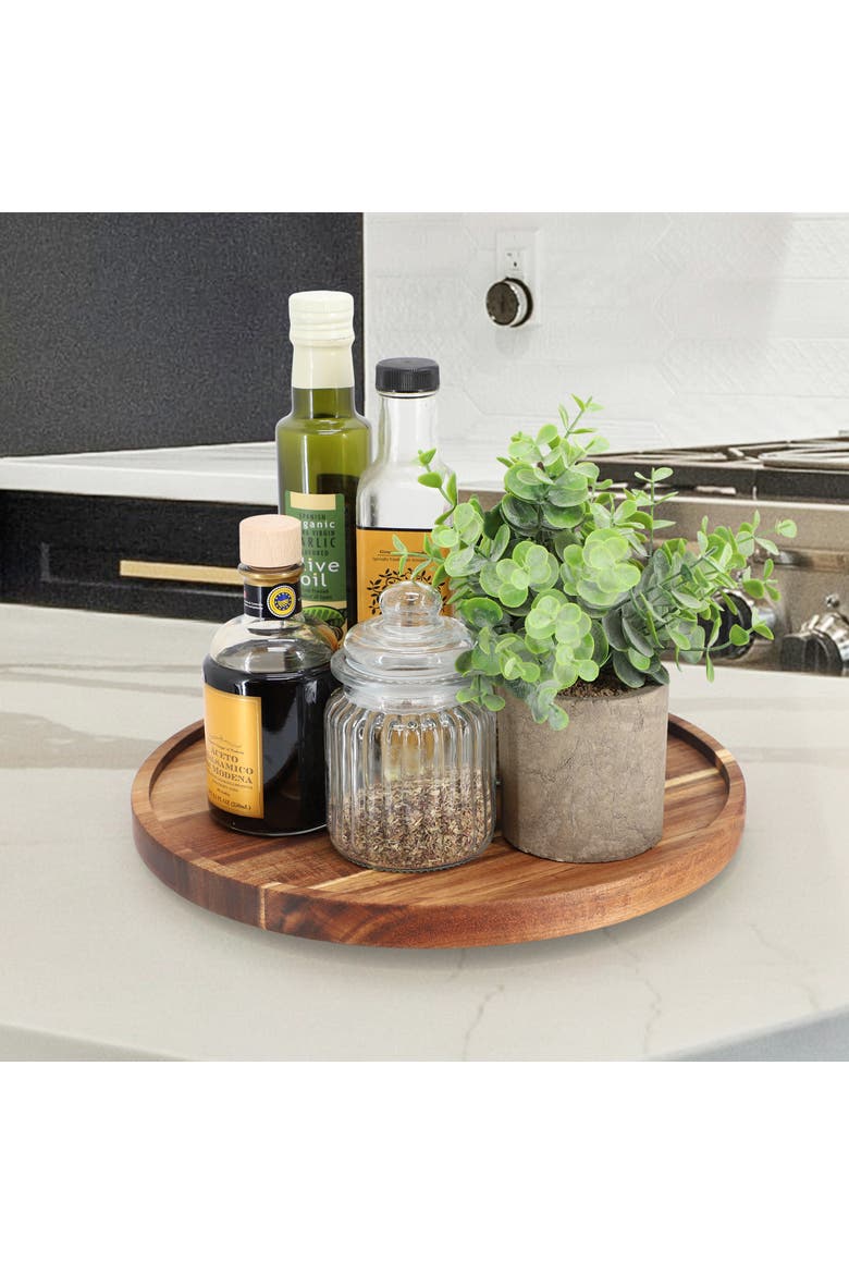 12 Inch Acacia Wood Lazy Susan Tray, Alternate, color, Acacia