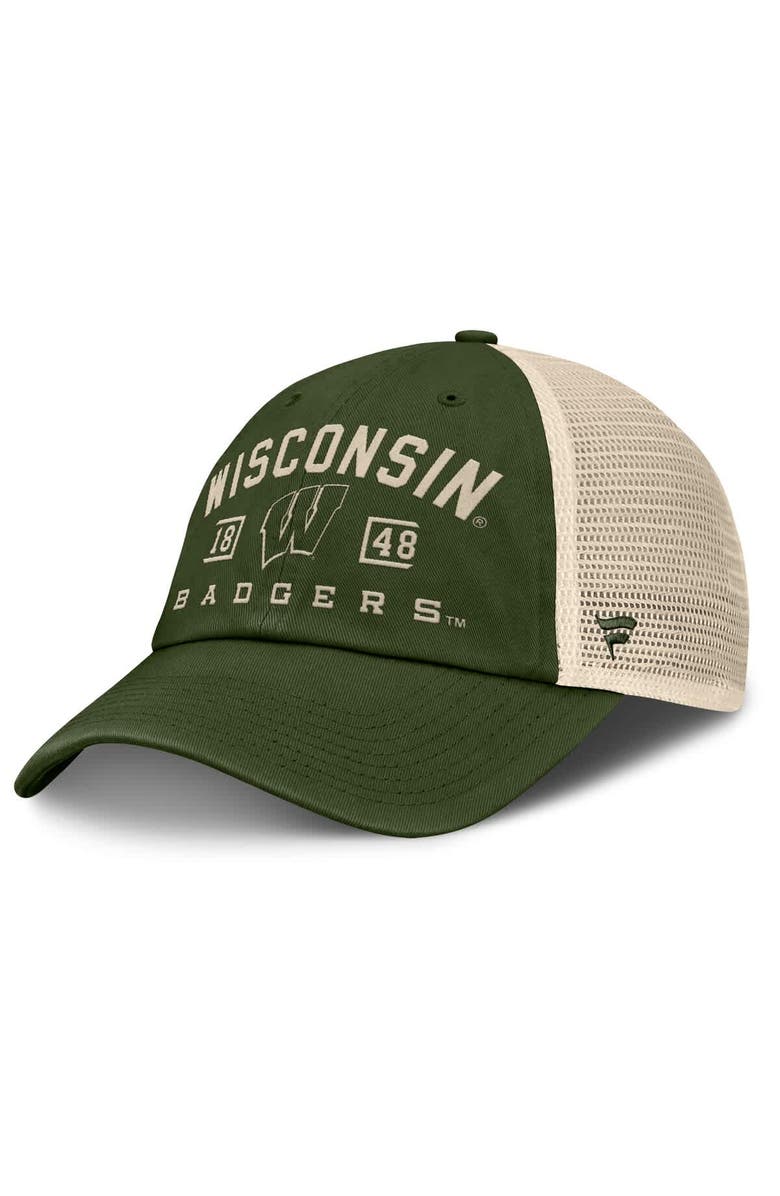 FANATICS Men's Fanatics Olive Wisconsin Badgers OHT Military Appreciation Frontier Trucker Adjustable Hat, Main, color, 