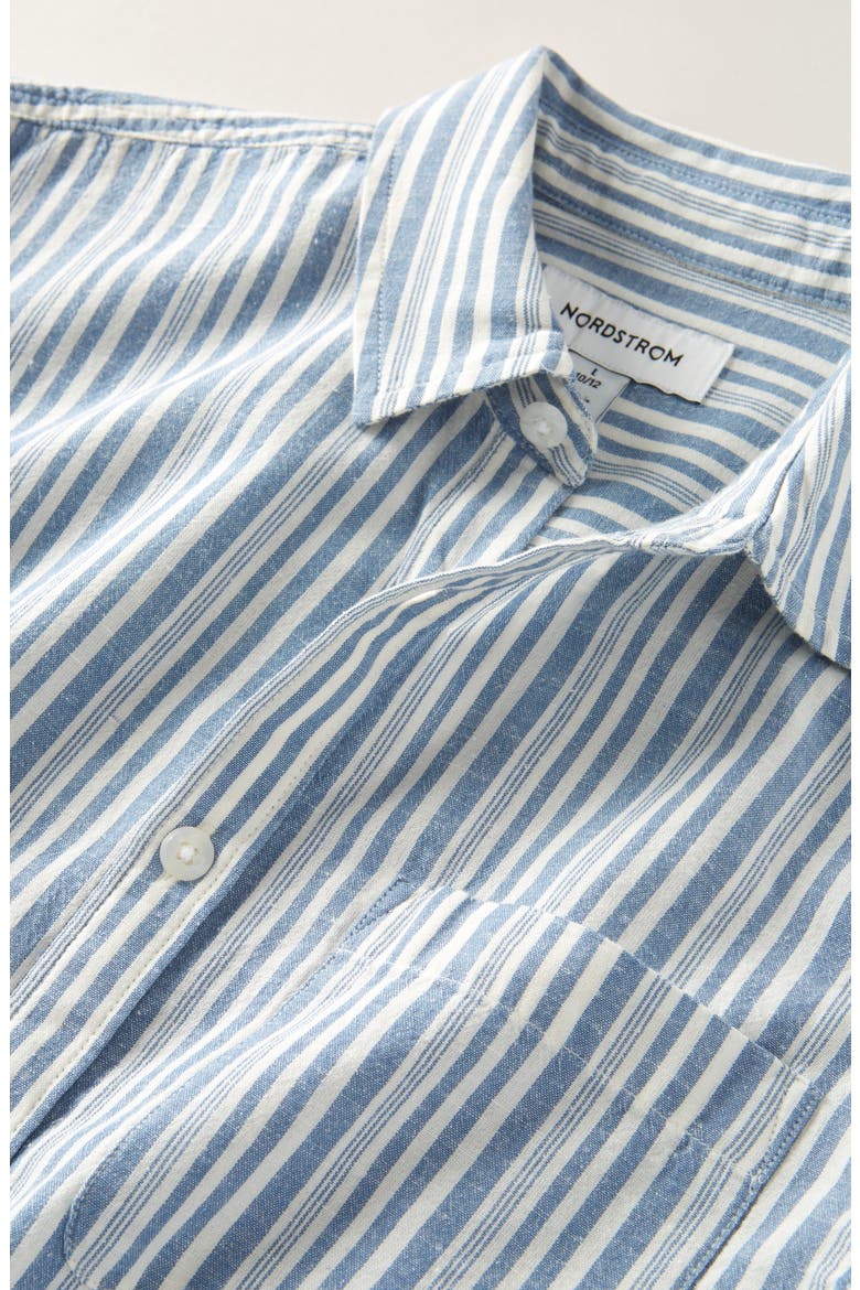 Kids' Short Sleeve Cotton & Linen Button-Up Shirt, Alternate, color, BLUE CORONET VOYAGE STRIPE