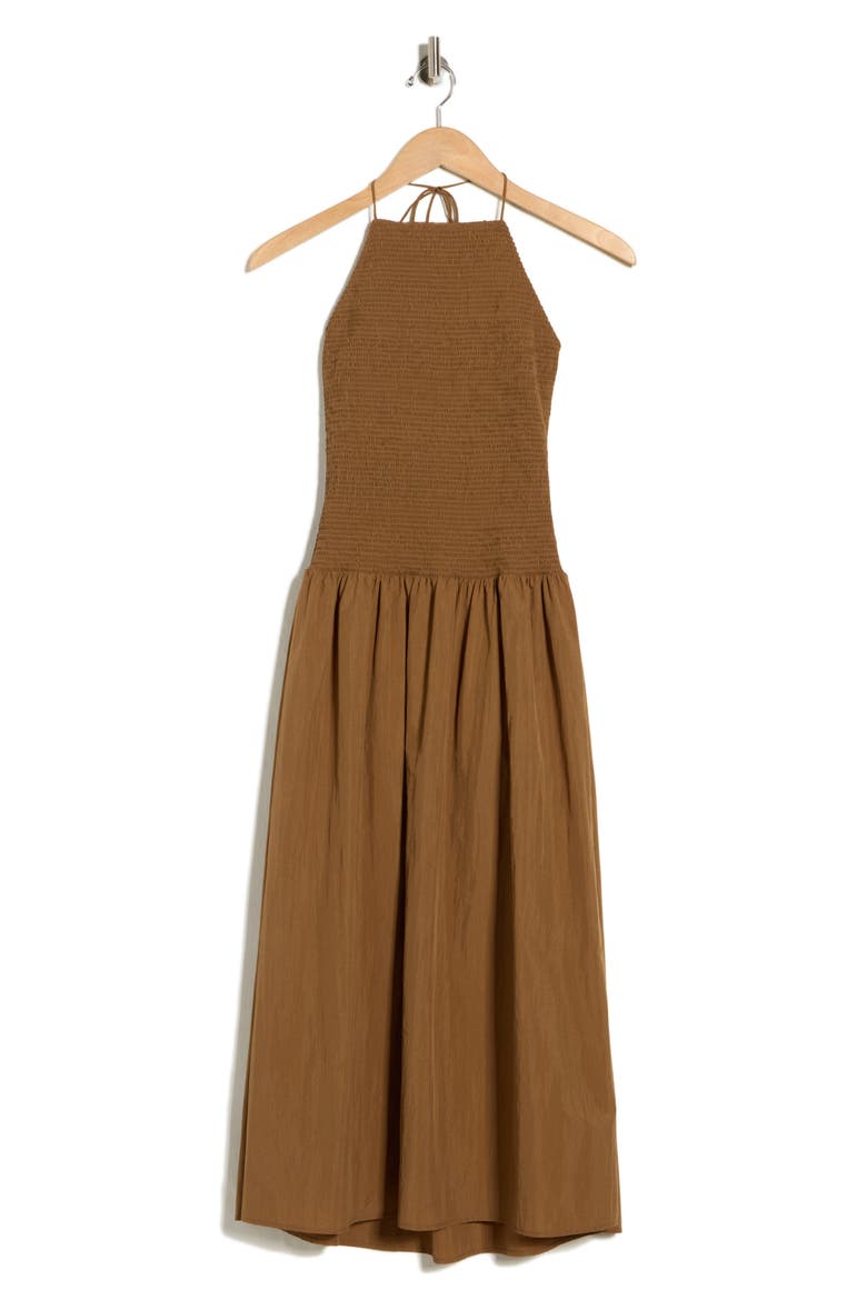 Leslie Halter Neck Smock Midi Dress, Alternate, color, SEPIA