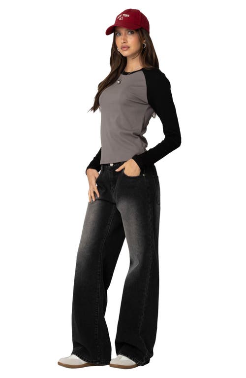 Edikted Tommi Raglan Long Sleeve T-shirt In Gray-and-black