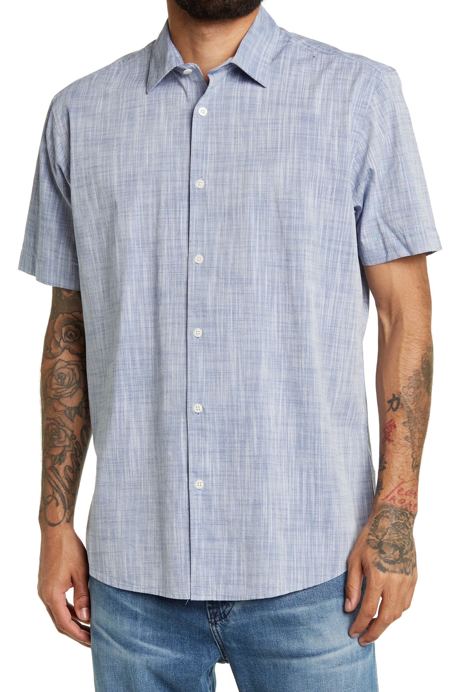 Short Line Model Coastaoro Woven Short Sleeve Cotton Shirt (Men) | Nordstromrack