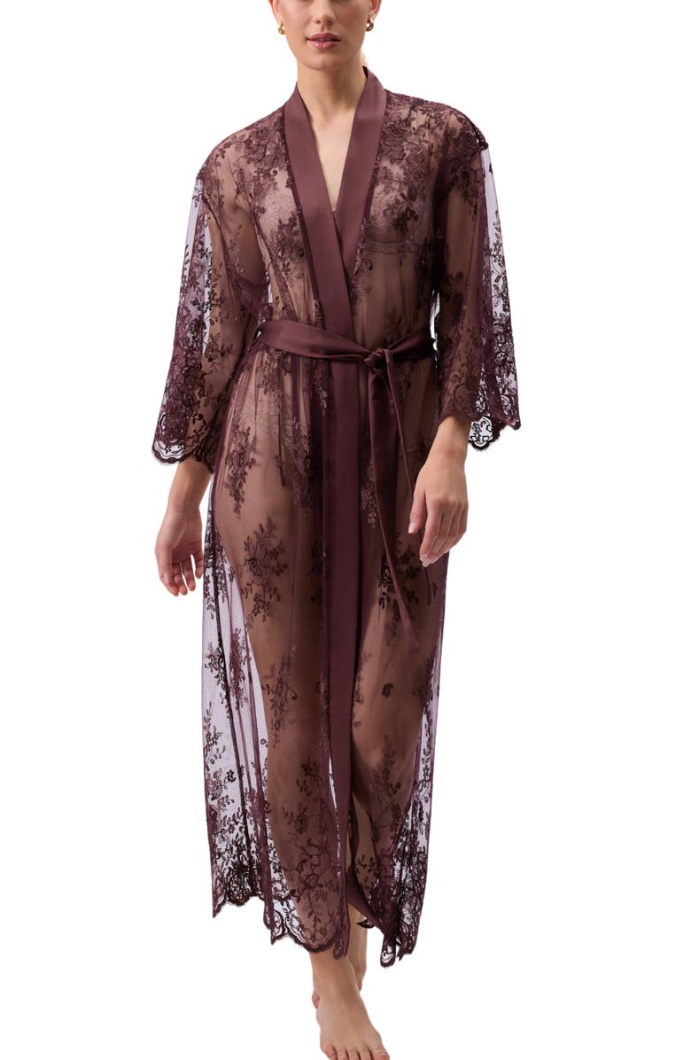 Rya Collection Darling Satin & Lace Nightgown, Alternate, color, Truffle