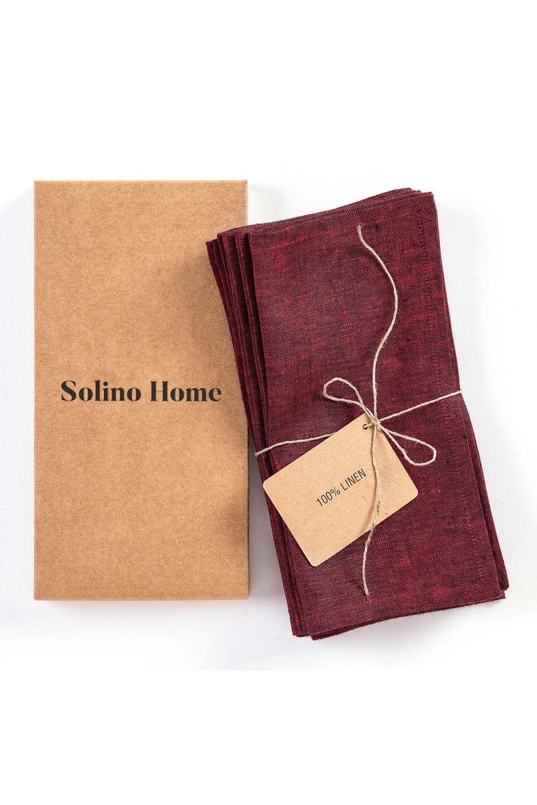 Linen Cocktail Napkins Set of 12 - Athena, Alternate, color, Red Garnet