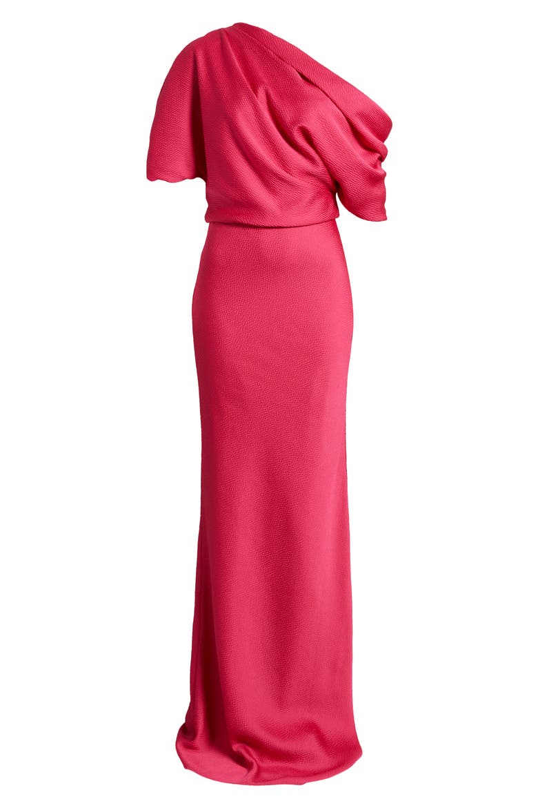 Slouch One-Shoulder Hammered Satin Gown, Alternate, color, MAGENTA
