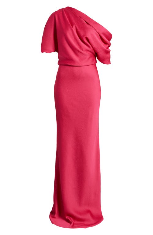 Amsale Slouch One-shoulder Hammered Satin Gown In Magenta